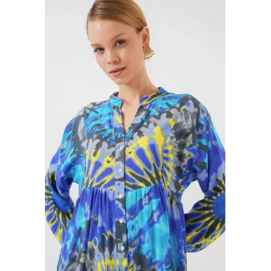 2423 Otantik Desenli Tesettür Elbise - N. Saks