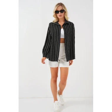 3900 Oversize Uzun Basic Gömlek - C. Siyah
