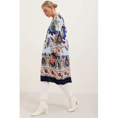 5903 Desenli Viskon Elbise - Lacivert