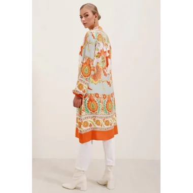 5903 Desenli Viskon Elbise - Turuncu