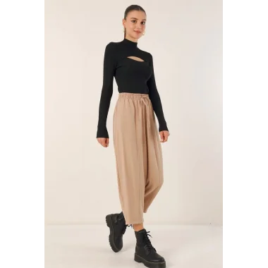 6591 Dokuma Şalvar Pantolon - Bisküvi