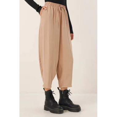 6591 Dokuma Şalvar Pantolon - Bisküvi