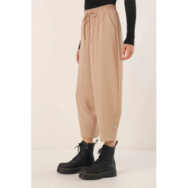 6591 Dokuma Şalvar Pantolon - Bisküvi