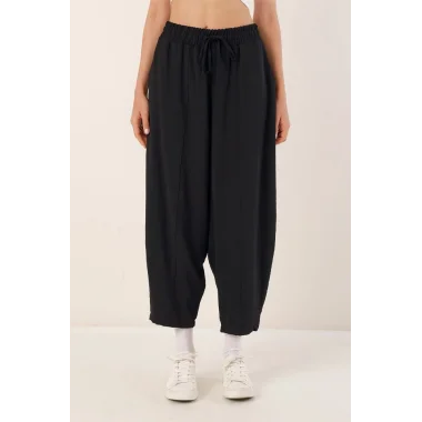 6591 Dokuma Şalvar Pantolon - Siyah