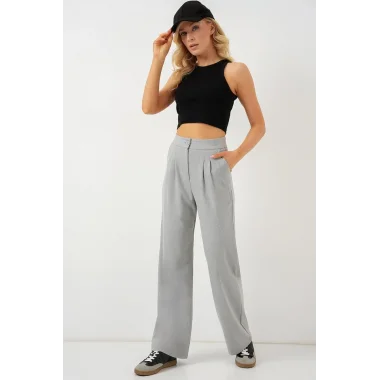 6638 Yüksek Bel Palazzo Pantolon - A.Gri
