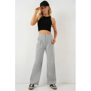6638 Yüksek Bel Palazzo Pantolon - A.Gri