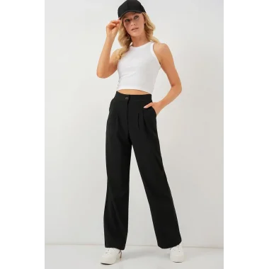 6638 Yüksek Bel Palazzo Pantolon - D. Siyah