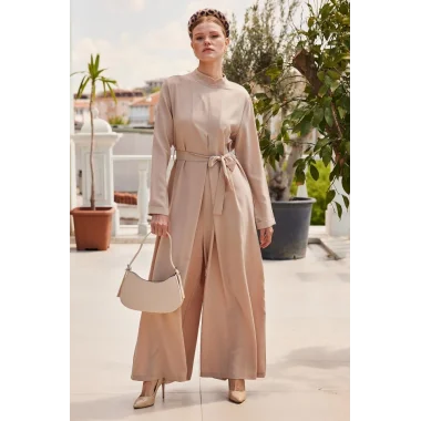 7028 Uzun Tulum Elbise - Bej