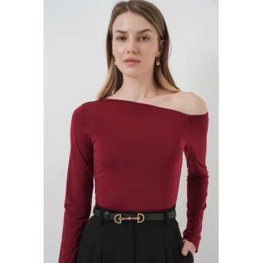 937 Kayık Yaka Sandy Bluz - Bordo