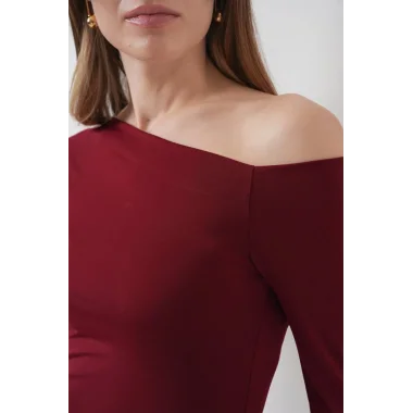 937 Kayık Yaka Sandy Bluz - Bordo