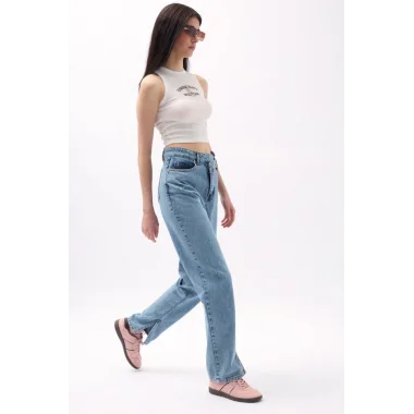 Asimetrik Bel Paça Yırtmaçlı Jean