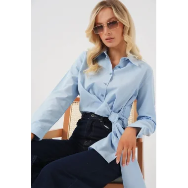 Bağlamalı Uzun Kol Gömlek 20325 - Mavi