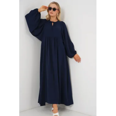 Balon Kol Uzun Tesettür Elbise 2464 - Lacivert