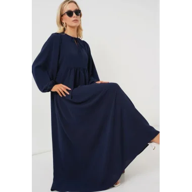 Balon Kol Uzun Tesettür Elbise 2464 - Lacivert