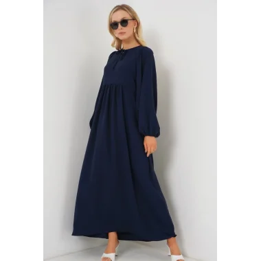 Balon Kol Uzun Tesettür Elbise 2464 - Lacivert