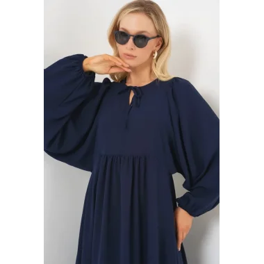 Balon Kol Uzun Tesettür Elbise 2464 - Lacivert