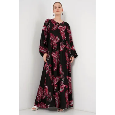 Balon Kol Uzun Tesettür Elbise 2464 - Y.Kırmızı