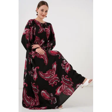 Balon Kol Uzun Tesettür Elbise 2464 - Y.Kırmızı