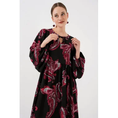 Balon Kol Uzun Tesettür Elbise 2464 - Y.Kırmızı