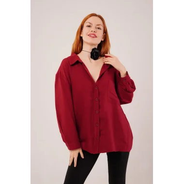 Basic Oversize Bordo Gömlek