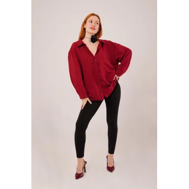 Basic Oversize Bordo Gömlek