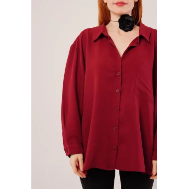 Basic Oversize Bordo Gömlek