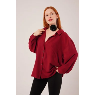 Basic Oversize Bordo Gömlek