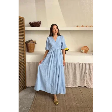 Bebe Mavi Müslin Uzun Elbise