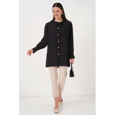 Bebe Yaka Uzun Tunik 5967 - Siyah