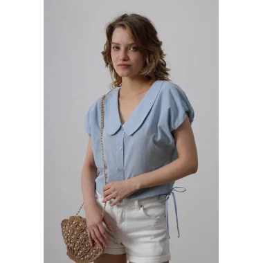 Bebe Yaka Yanları Bağlamalı Bluz - Bebe Mavisi