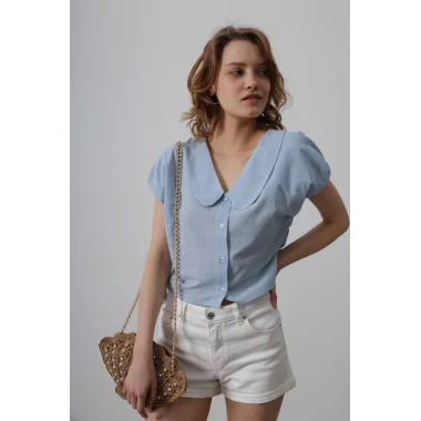 Bebe Yaka Yanları Bağlamalı Bluz - Bebe Mavisi