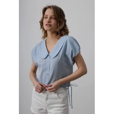 Bebe Yaka Yanları Bağlamalı Bluz - Bebe Mavisi