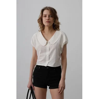 Bebe Yaka Yanları Bağlamalı Bluz - Beyaz