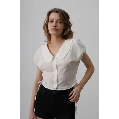 Bebe Yaka Yanları Bağlamalı Bluz - Beyaz