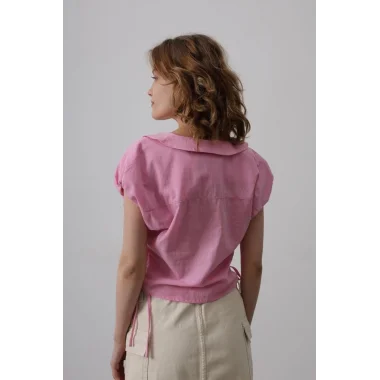 Bebe Yaka Yanları Bağlamalı Bluz - Pembe