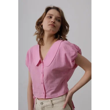 Bebe Yaka Yanları Bağlamalı Bluz - Pembe