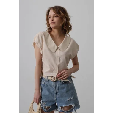 Bebe Yaka Yanları Bağlamalı Bluz - Taş