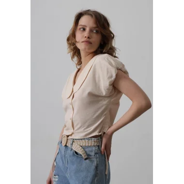 Bebe Yaka Yanları Bağlamalı Bluz - Taş