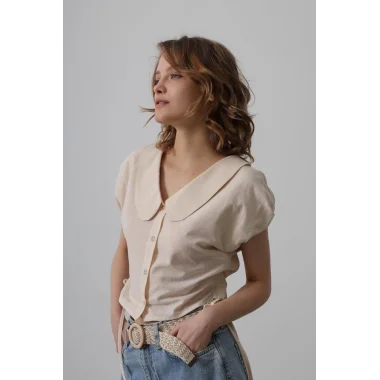 Bebe Yaka Yanları Bağlamalı Bluz - Taş