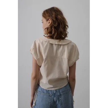 Bebe Yaka Yanları Bağlamalı Bluz - Taş