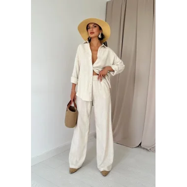 Bej Jakar Petek Gömlek Ve Pantolon Takım