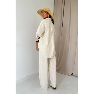 Bej Jakar Petek Gömlek Ve Pantolon Takım