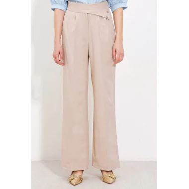 Bej Yüksek Bel Palazzo Pantolon 6646