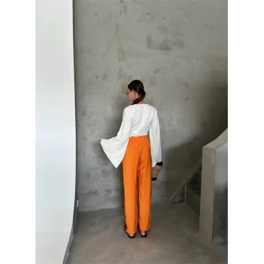 BEL LASTİK DETAYLI MODAL KUMAŞ PANTOLON - Orange