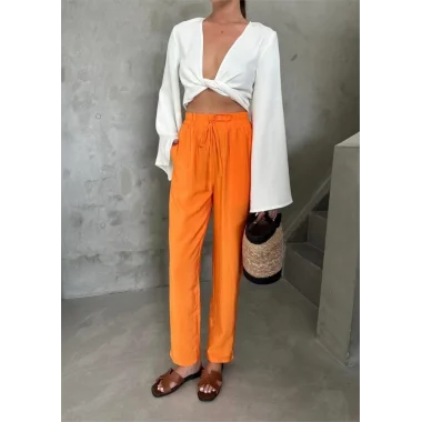 BEL LASTİK DETAYLI MODAL KUMAŞ PANTOLON - Orange
