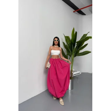 BEL LASTİKLİ BALON ETEK ŞANEL BOY SOFT KUMAŞ - Fuşya