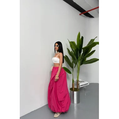 BEL LASTİKLİ BALON ETEK ŞANEL BOY SOFT KUMAŞ - Fuşya