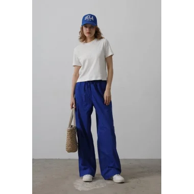 Beli Bağlamalı Brode Pantolon - Saks