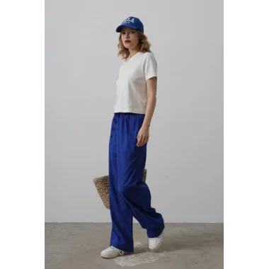 Beli Bağlamalı Brode Pantolon - Saks