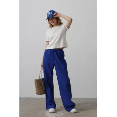 Beli Bağlamalı Brode Pantolon - Saks